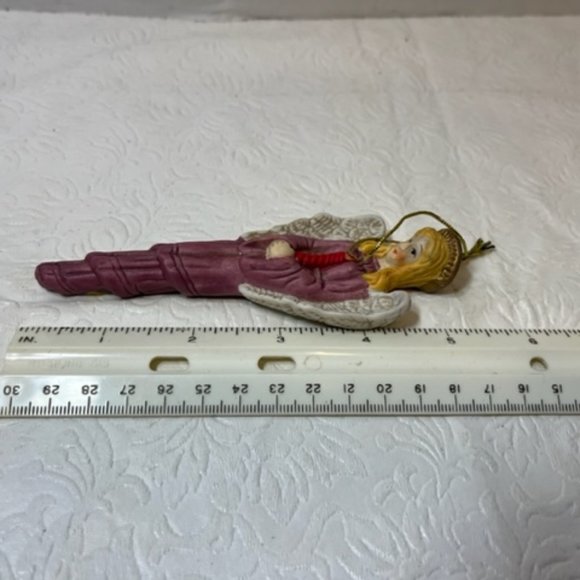 VTG Porcelain Teardrop Angel Holding Candle Christmas Tree Ornament 5" - Picture 5 of 5